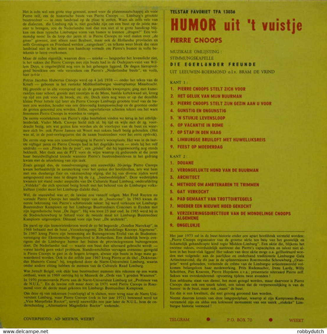 * LP *  PIERRE CNOOPS - HUMOR UIT 'T VUISTJE  (Holland 1973) - Comiques, Cabaret