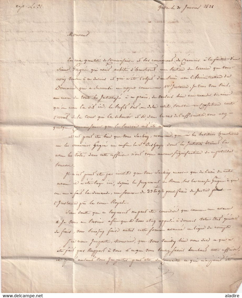 1828 - Marque Postale P74P LE HAVRE En Rouge Sur Lettre Pliée Avec Corresp De 2 Pages Vers Rouen - Dateur En Arrivée - 1801-1848: Précurseurs XIX