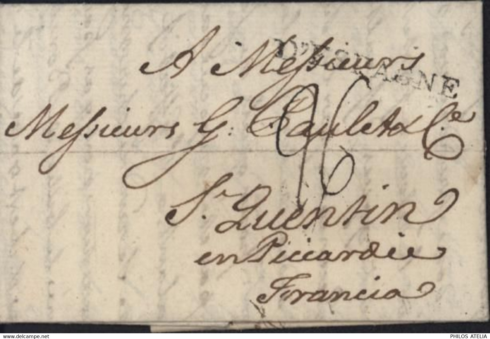 Marque Postale D'ESPAGNE En Noir (Lenain N80) Lettre De Madrid Pour St Quentin 1791 Taxe Manuscrite 26 + Texte - ...-1850 Voorfilatelie