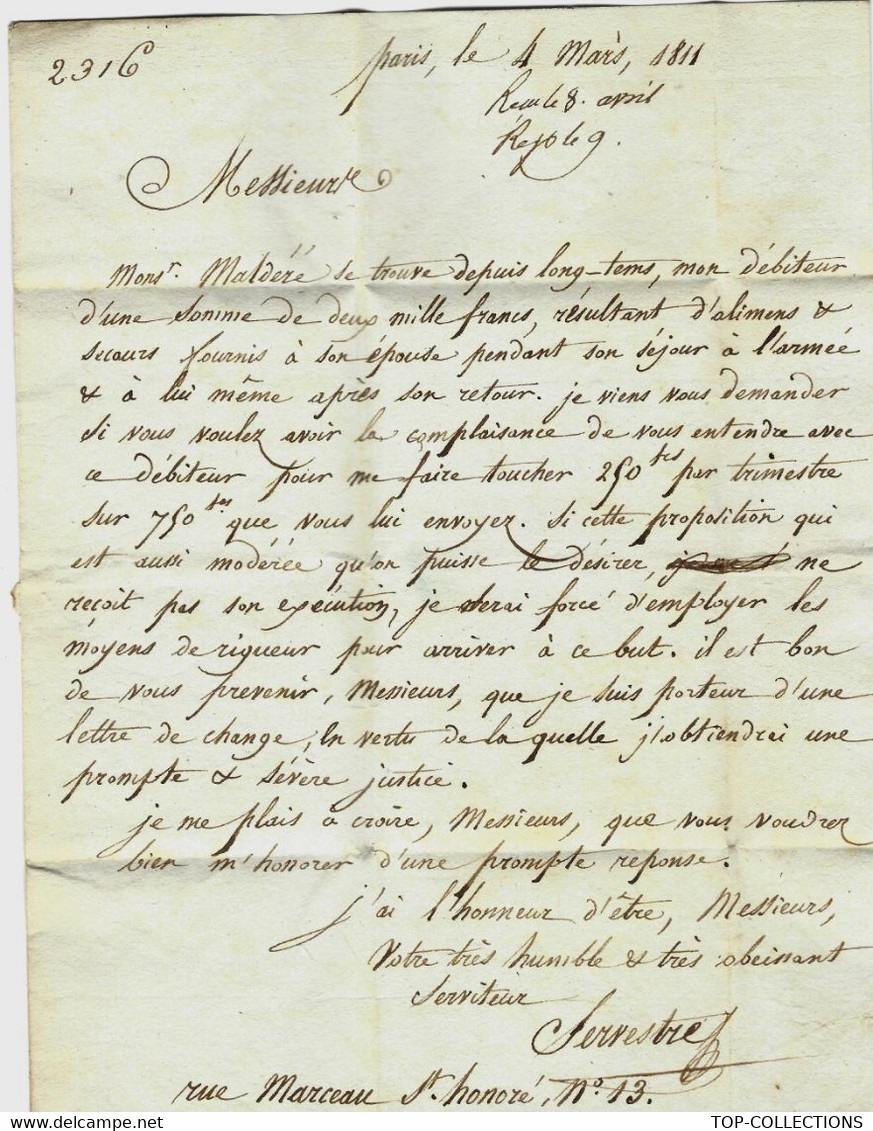 1811  PARIS PORT PAYE  « POSTES PRES LE GOUVERNEMENT » ROUGE Faible  Servestre Pour Foache Le Havre - 1801-1848: Vorläufer XIX