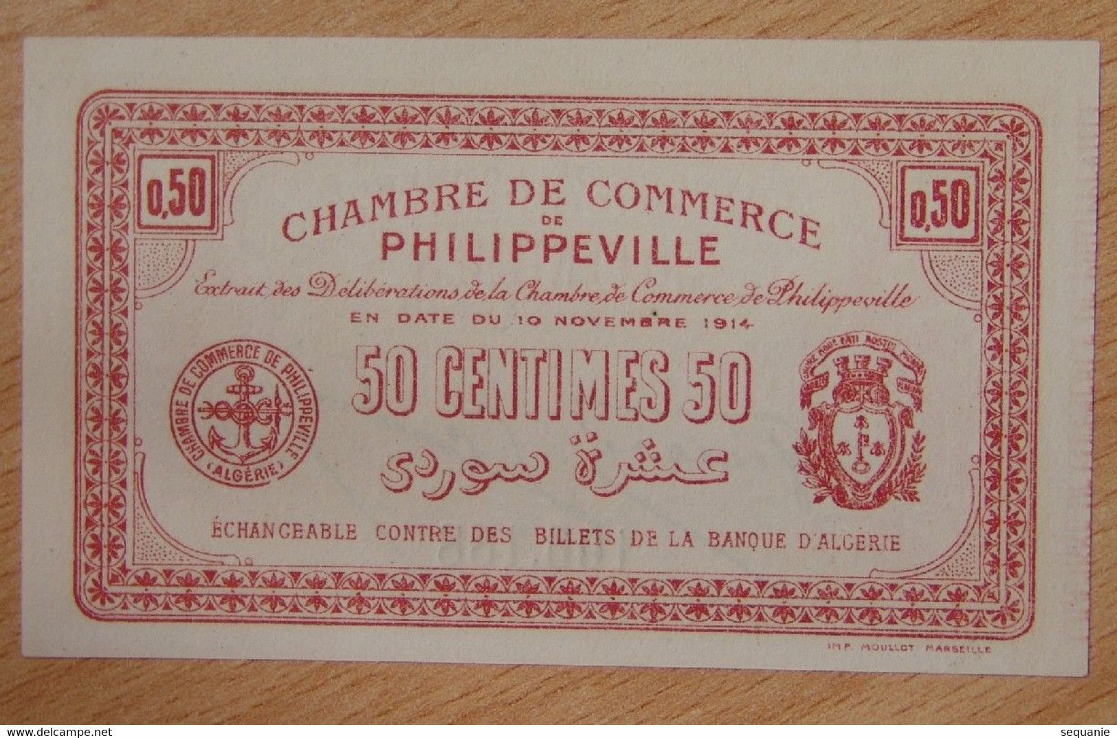 PHILIPPEVILLE ( Algérie - France ) 50 Centimes Chambre De Commerce 10 Novembre 1914 - Chambre De Commerce