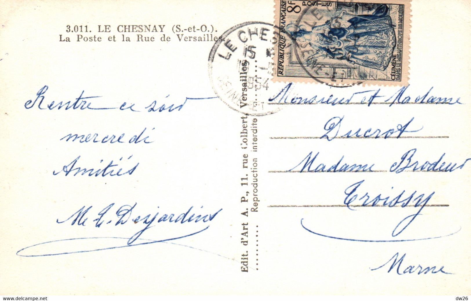 Le Chesnay (Seine-et-Oise, 78) La Poste Et La Rue De Versailles - CPSM Carte A.P. N° 3.011 - Le Chesnay