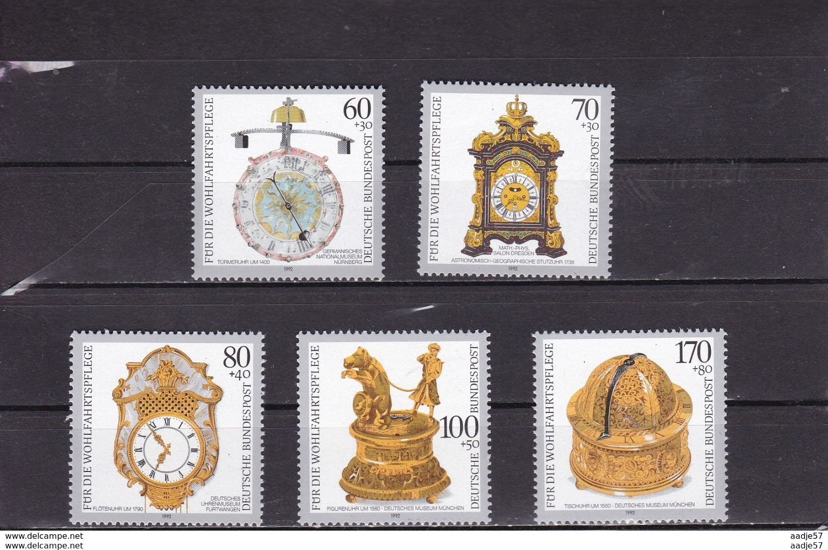 BRD - Deutschland  1992 Alte Uhren, Wohlfahrt 92 Mi 1631-1635 YV 1463-1467 MNH** - Horlogerie