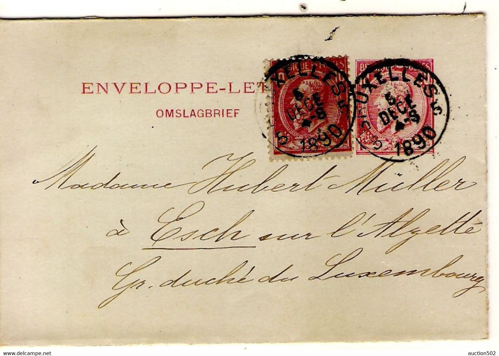 1802PR/ Entier Enveloppe-Lettre N°1 + TP 46 Tarif Préférentiel Obl. Bruxelles 1890 > Gd Duché Esch Via Luxembourg Ville - Omslagbrieven