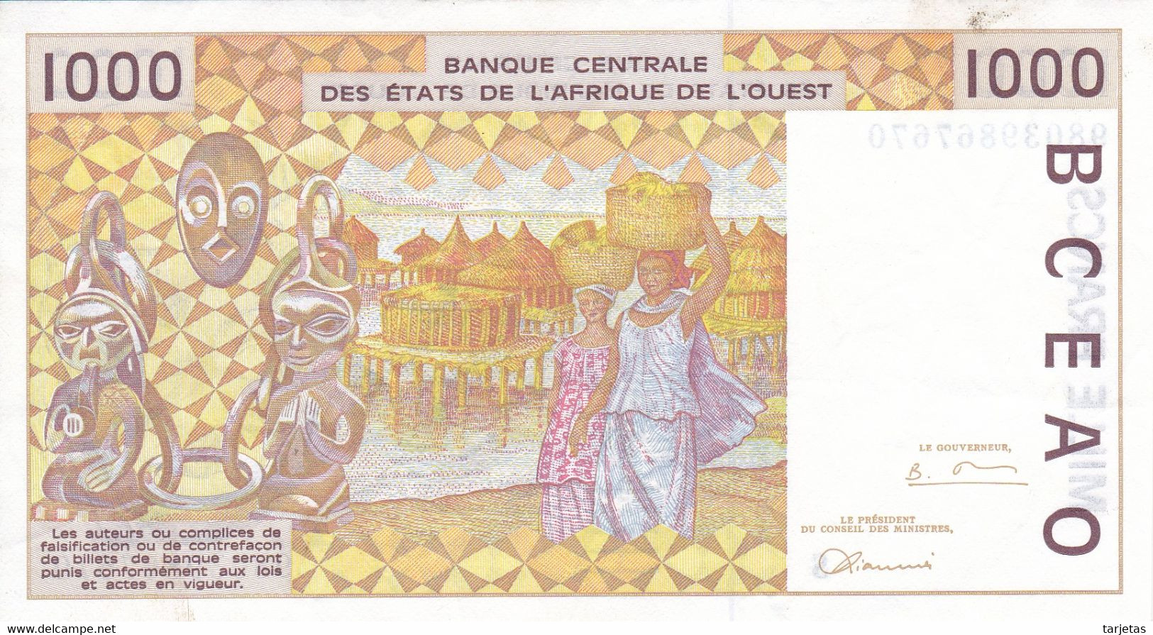 BILLETE DE GUINEA BISSAU DE 1000 FRANCS DEL AÑO 1998 (BANKNOTE) - Guinea-Bissau