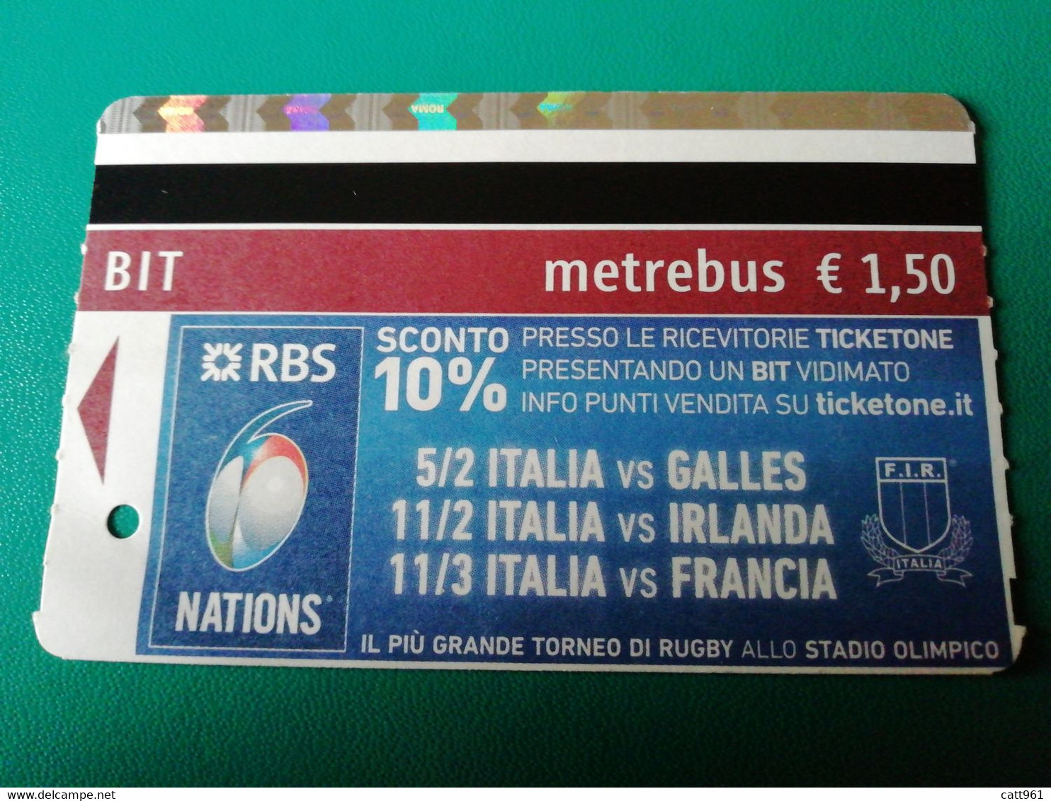 Biglietto Ticket Metrebus Roma Campionato Rugby 6 Nazioni - Europe