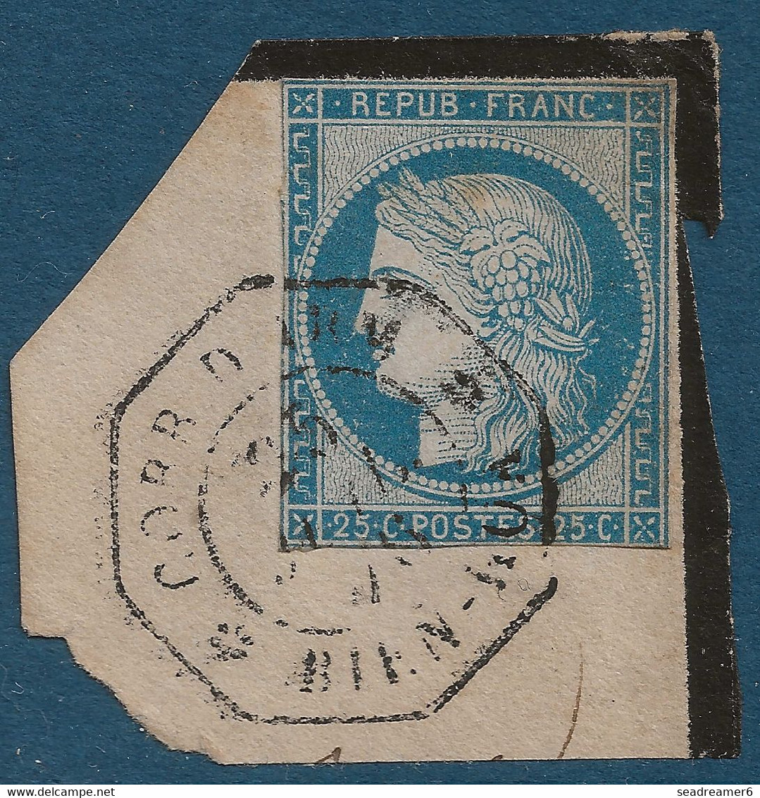 France Colonies Fragment Ceres 25c Bleu De Colonies Obl Dateur Hexagonal 1876  "corr D Arm / BIEN HOA"   RR - Gebraucht