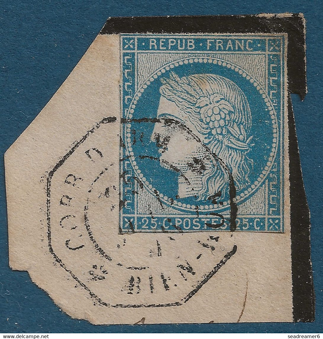 France Colonies Fragment Ceres 25c Bleu De Colonies Obl Dateur Hexagonal 1876  "corr D Arm / BIEN HOA"   RR - Usados