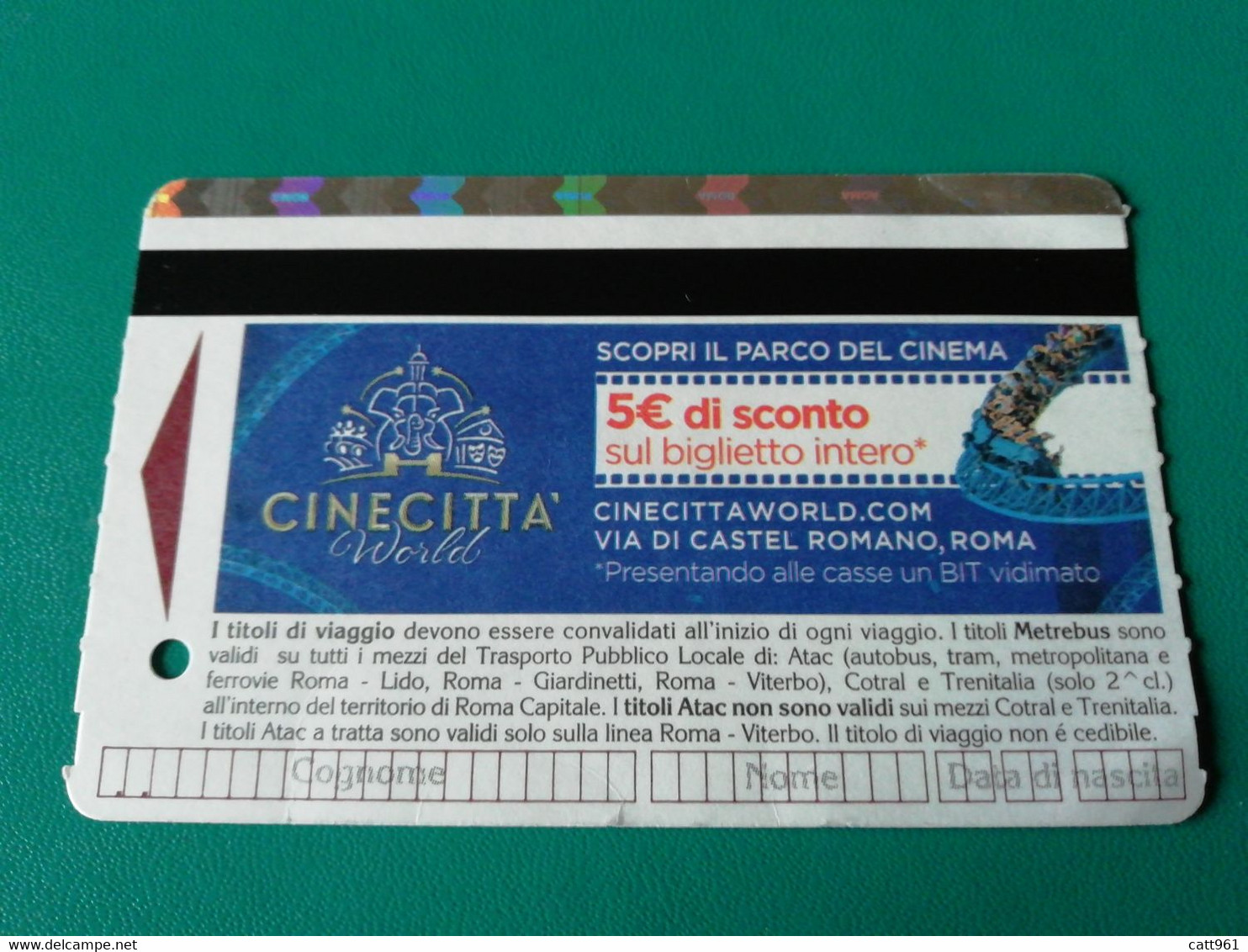 Biglietto Ticket Metrebus Roma Pubblicità Cinecittà World Park - Europe