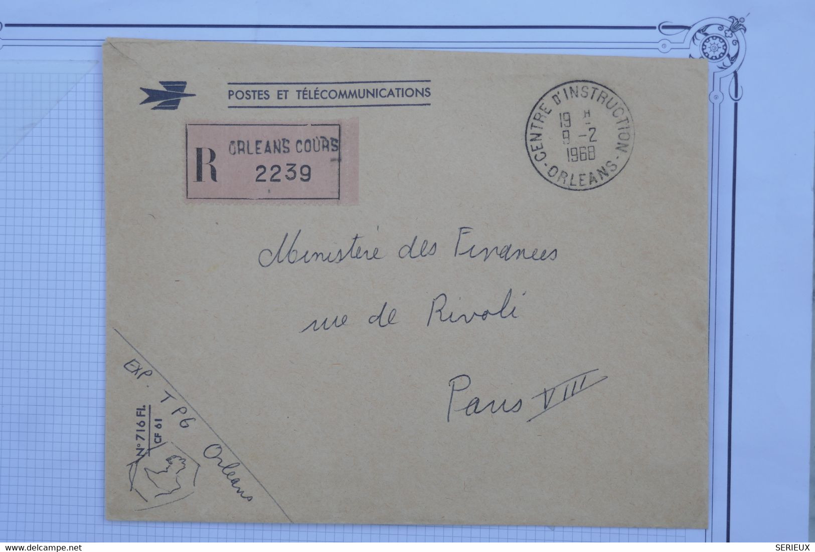 AF8 FRANCE BELLE LETTRE RECOM. 1968 COUR D INSTRUCTION  ORLEANS  POUR  PARIS  +A VOIR  ++AFFRANCH. PLAISANT - Lehrkurse