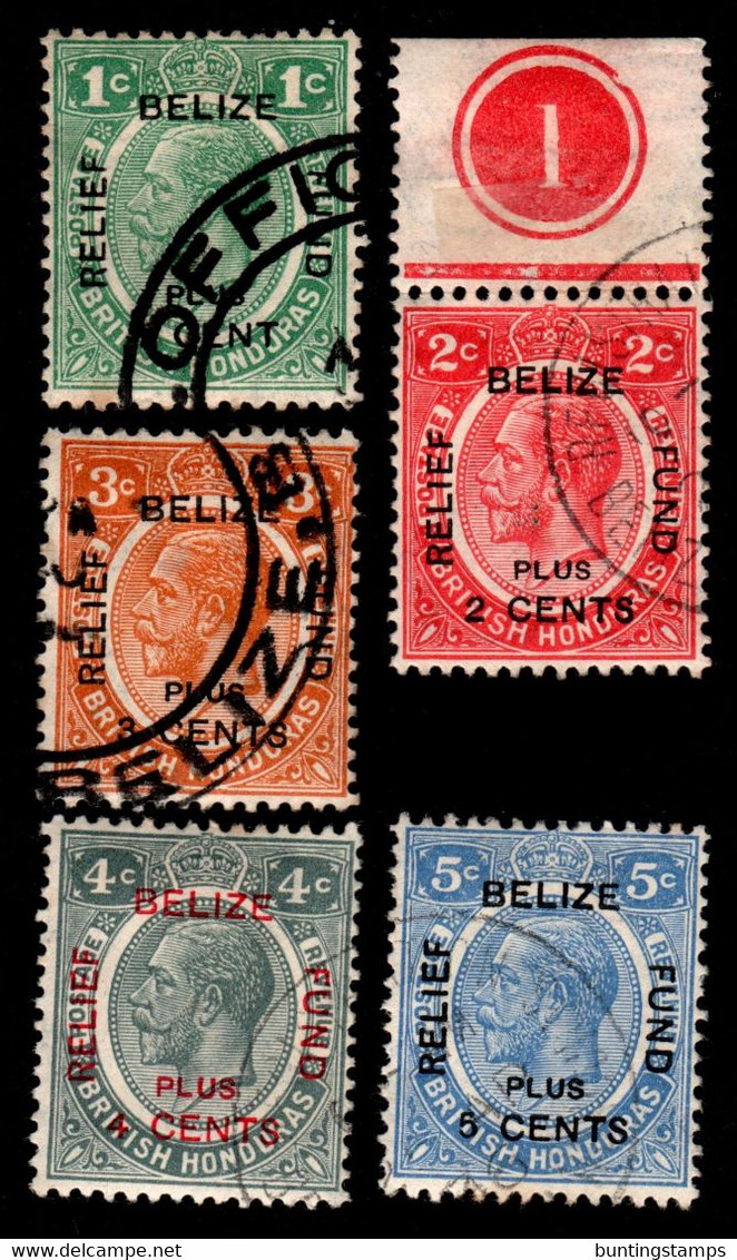 British Honduras 1932 KGV Mult Script CA  BELIZE RELIEF FUND Set Of 5  Cds Used - British Honduras (...-1970)