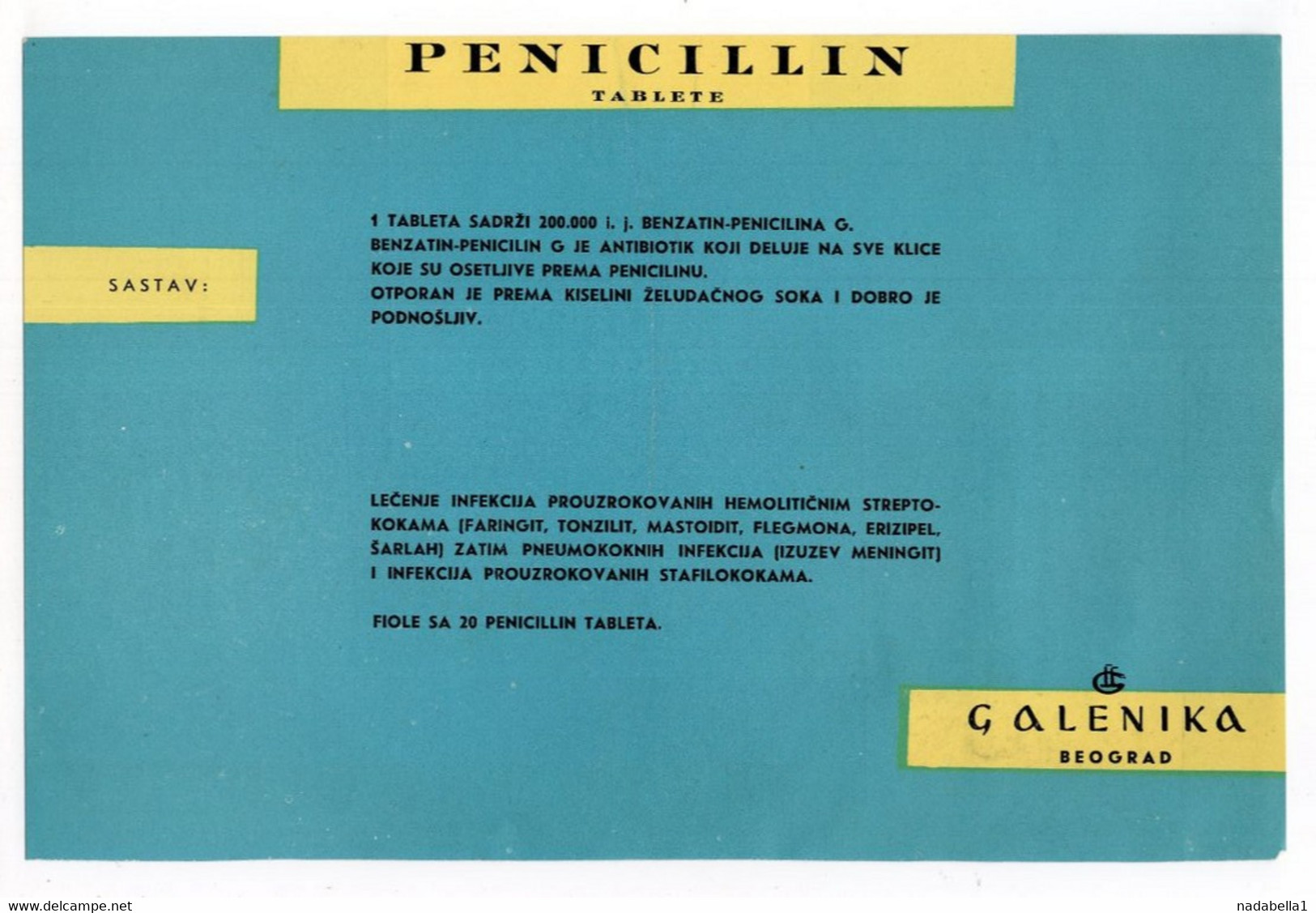 1950s YUGOSLAVIA,BELGRADE,GALENIKA,PENICILLIN TABLETS AND LARGACTIL,ADVERTISEMENT - Attrezzature Mediche E Dentistiche