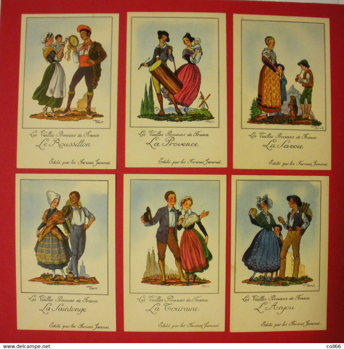 Lot De 38 Cartes Publicitaires De Jean Droit Couples Les Vieilles Provinces De France  éditeur Farines Jammet Dos Scanné - Droit