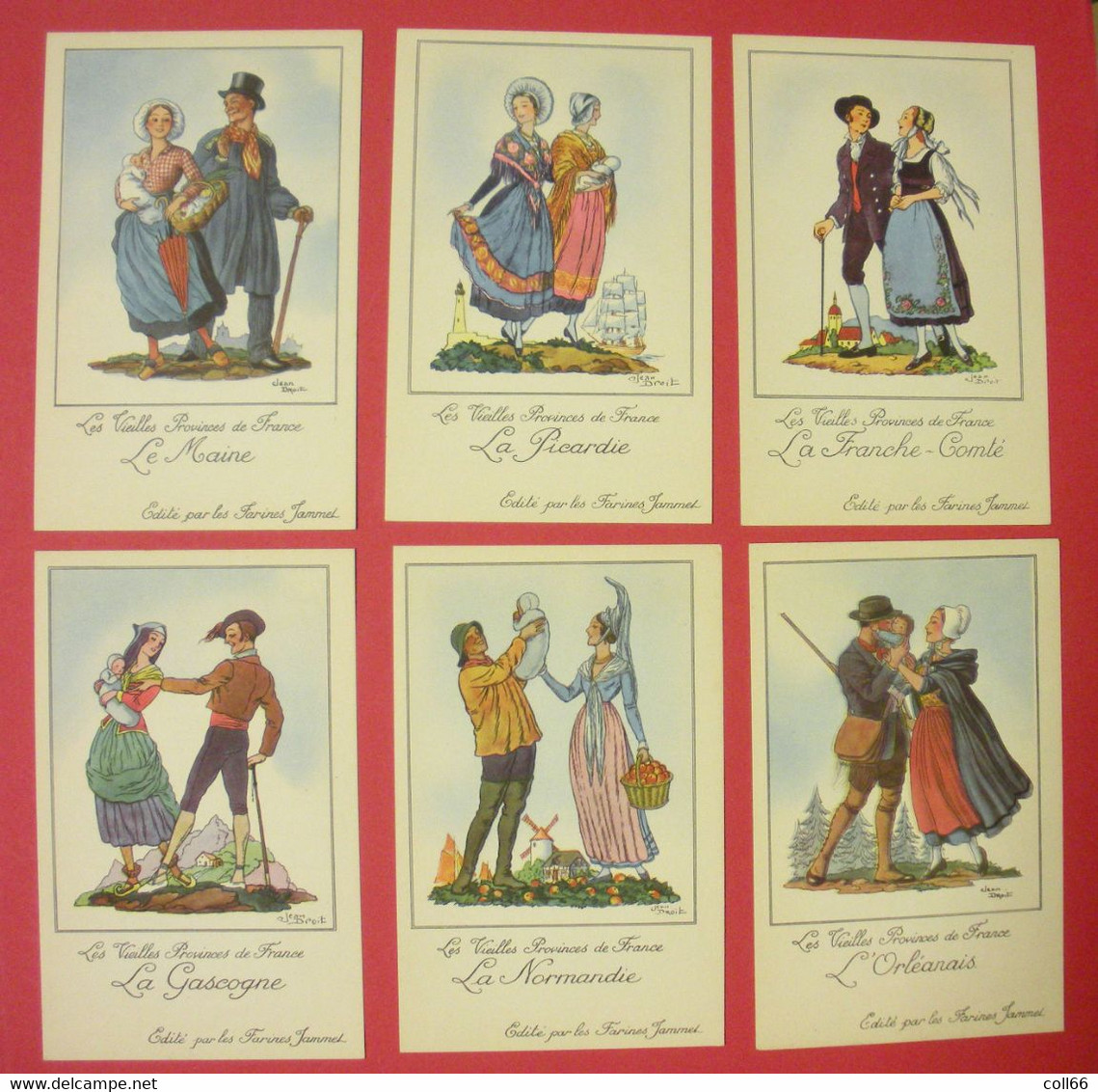 Lot de 38 cartes Publicitaires de Jean Droit couples Les Vieilles Provinces de France  éditeur Farines Jammet dos scanné