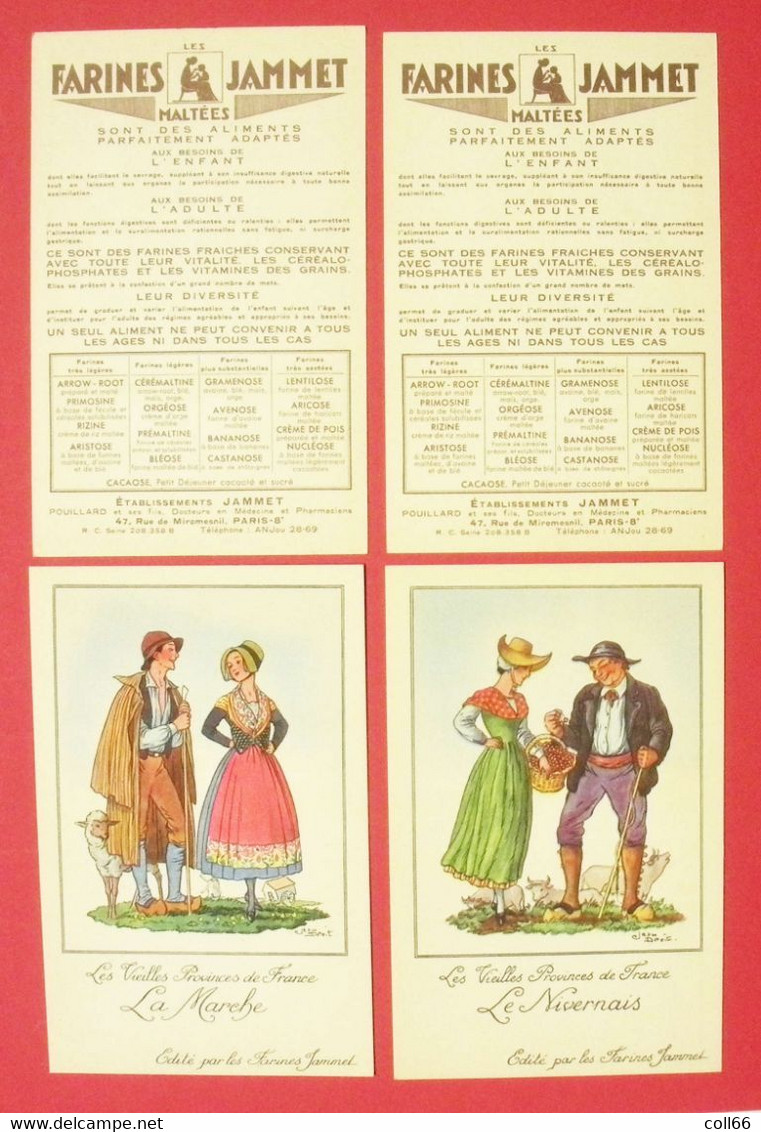 Lot de 38 cartes Publicitaires de Jean Droit couples Les Vieilles Provinces de France  éditeur Farines Jammet dos scanné