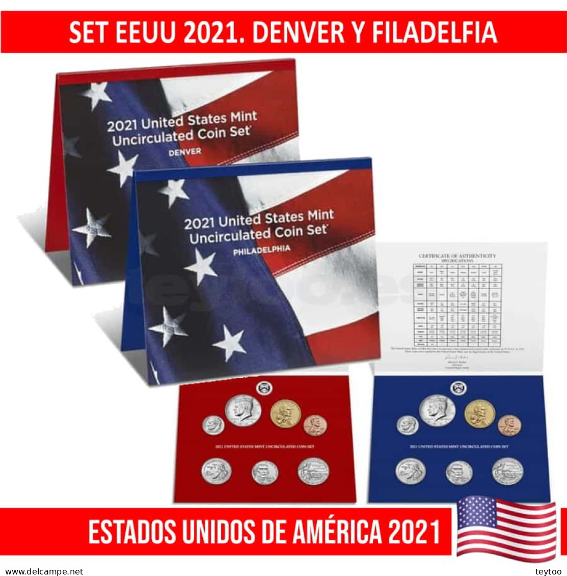 D0091# Estados Unidos 2021. 2 Set Monedas Sin Circular (BU) - Colecciones