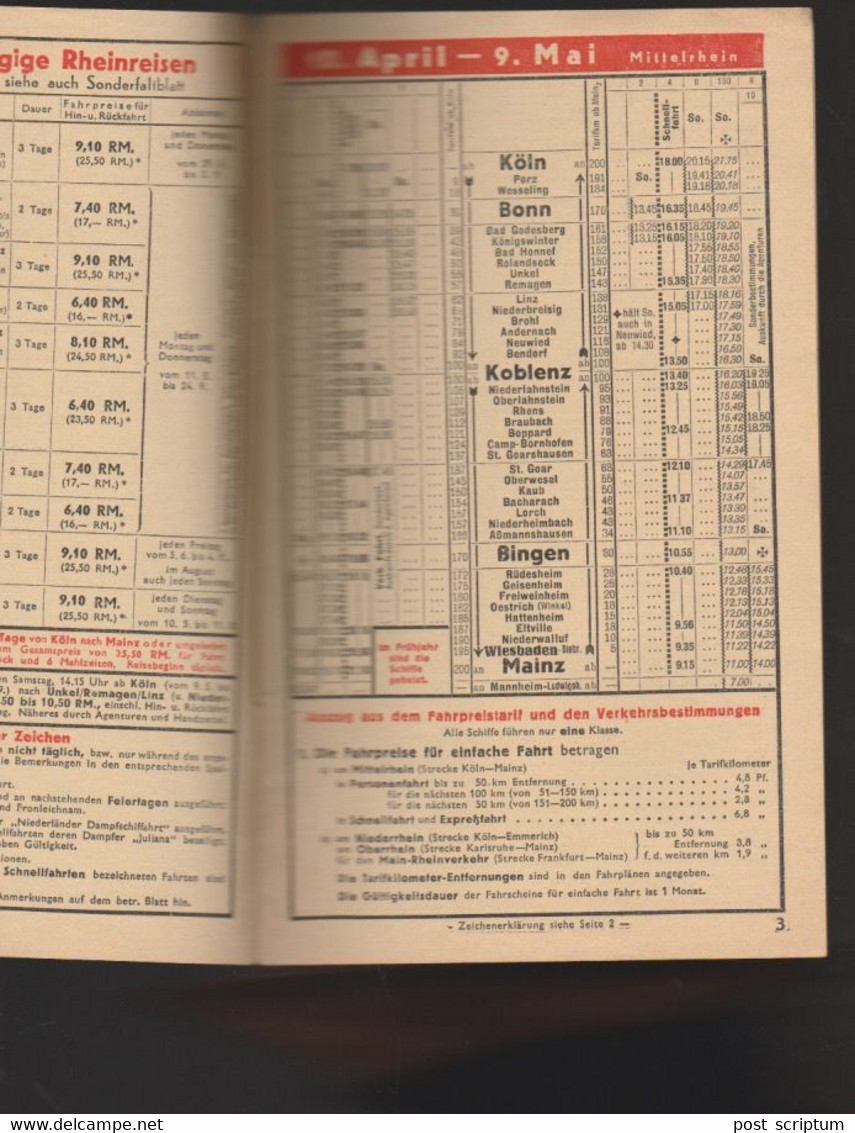 Vieux Papiers - Horaires Transport - Fahrpläne 1936 Köln Düsseldorf Rheindampfschiffart - Dampfschiff - Bateau à Vapeur - Europa