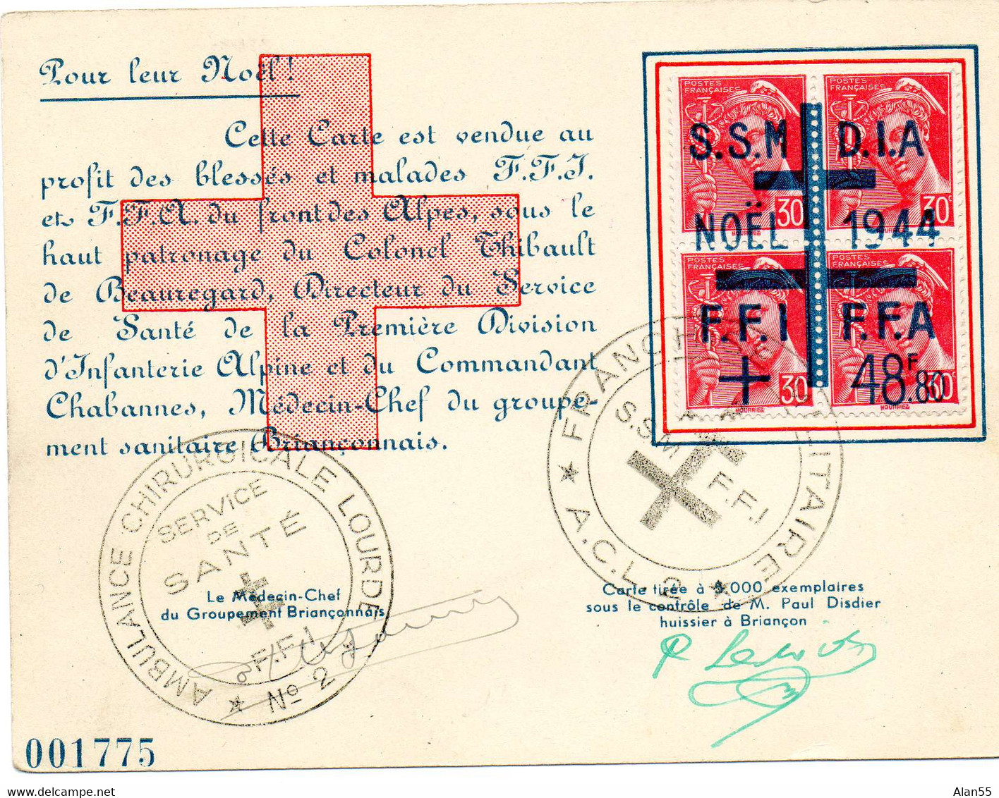 FRANCE.1944. "AMBULANCE CHIRURGICALE LOURDE/SERVICE DE SANTE/F.F.I."BRIANÇON (HAUTES ALPES). - Storia Postale