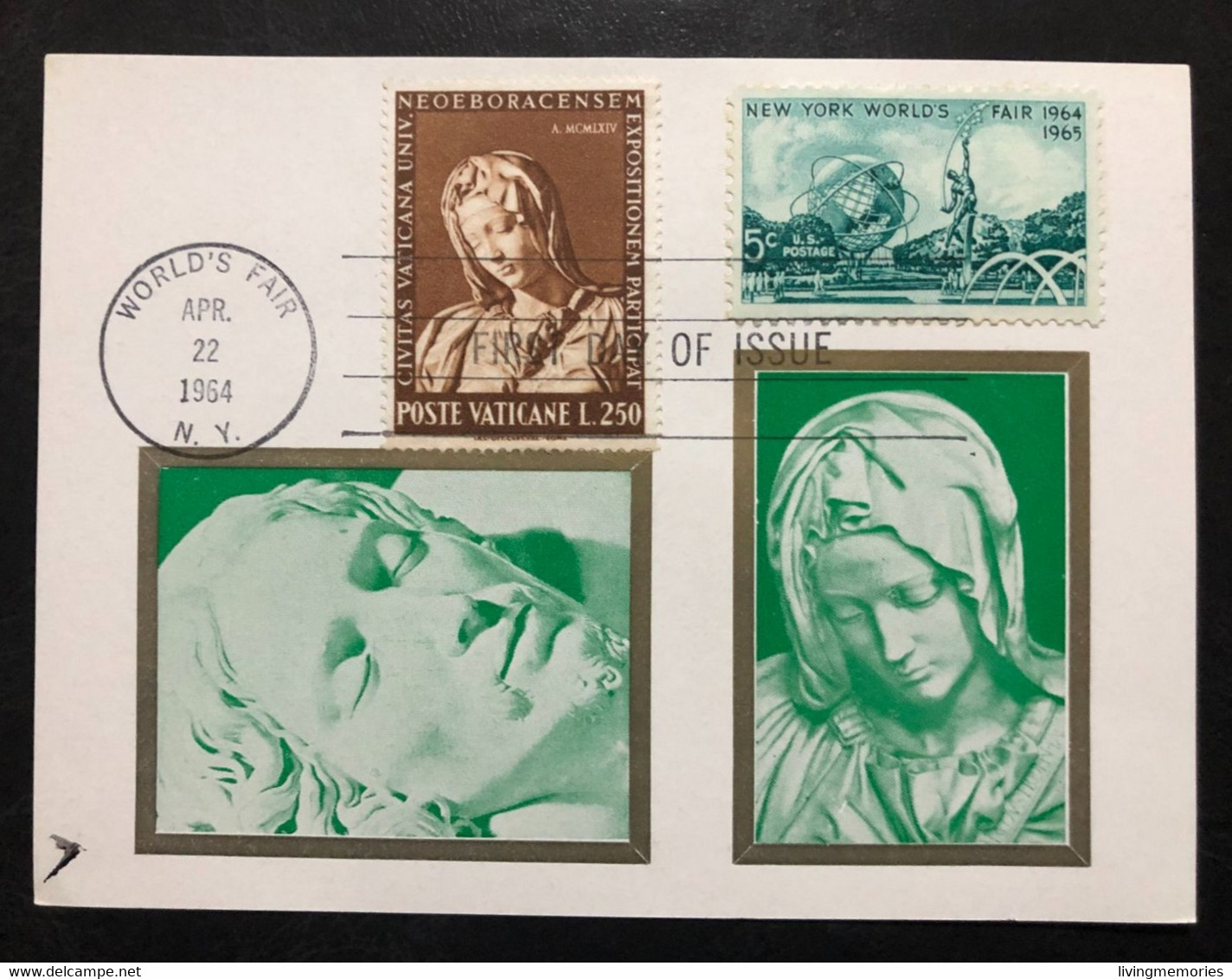 105, UNITED STATES & VATICAN , Stamped Paper Card, « Sculpture », « PIETÀ »,1964 - Sheets