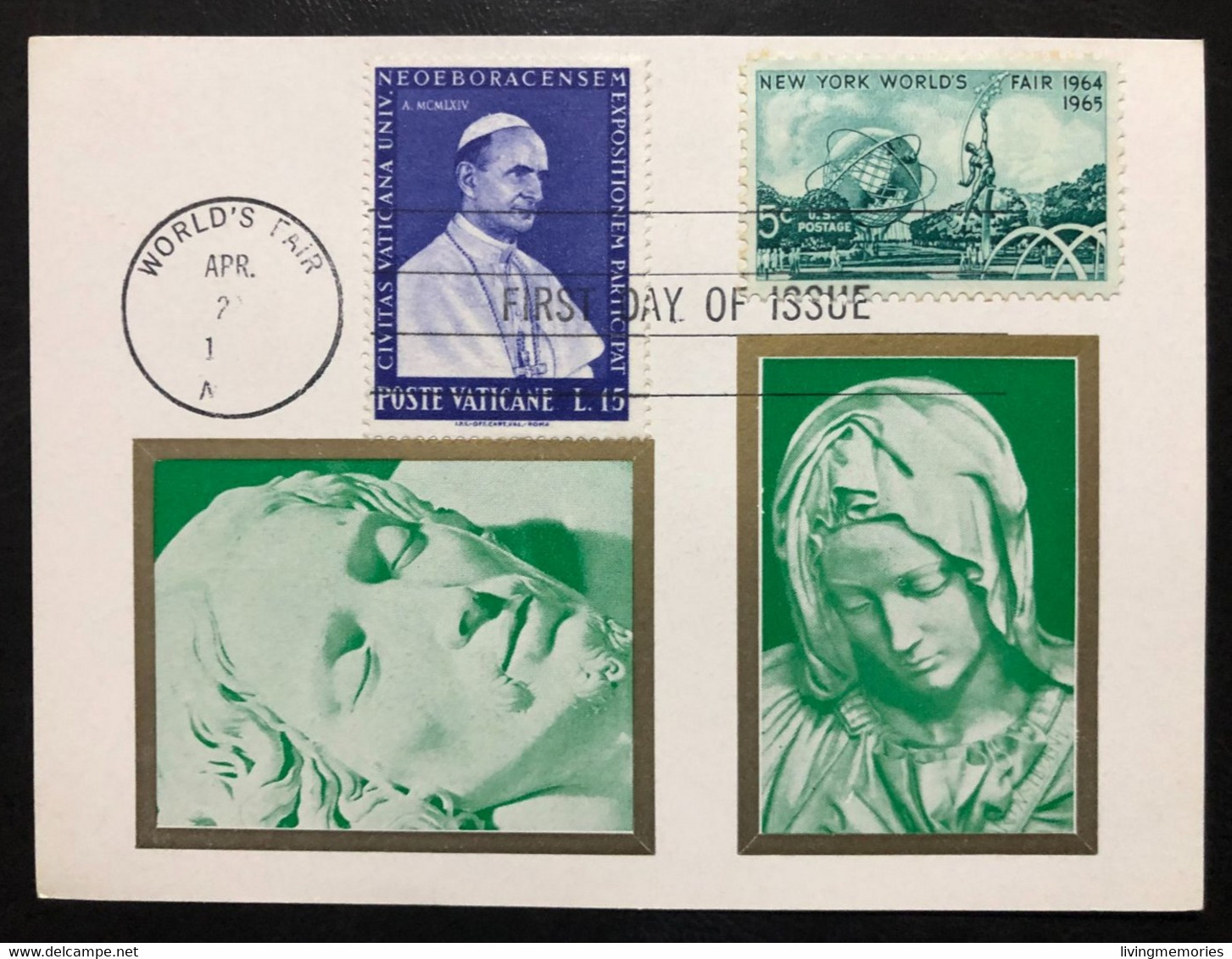 105, UNITED STATES & VATICAN , Stamped Paper Card, « Sculpture », « PIETÀ »,1964 - Sheets