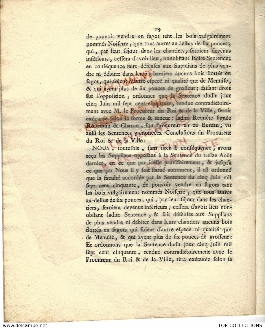 1750 NAVIGATION COMMERCE MARINE BOIS FLOTTES PARIS APPROVISIONNEMENT - Historische Documenten