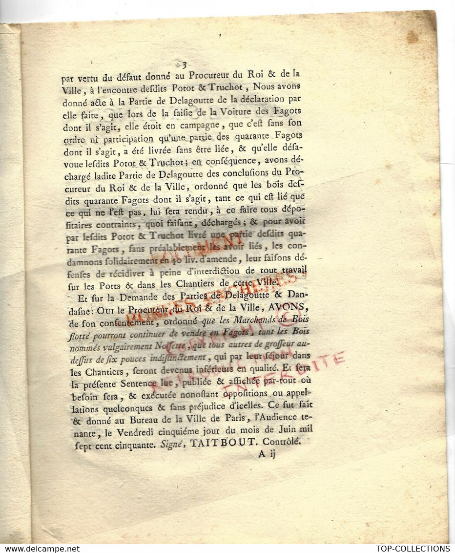 1750 NAVIGATION COMMERCE MARINE BOIS FLOTTES PARIS APPROVISIONNEMENT - Historische Documenten