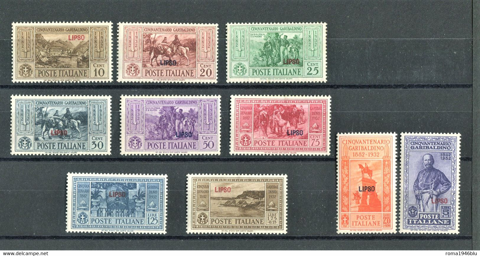 EGEO 1932 LIPSO GARIBALDI SERIE CPL. 10 V. * GOMMA ORIGINALE - Egeo (Lipso)