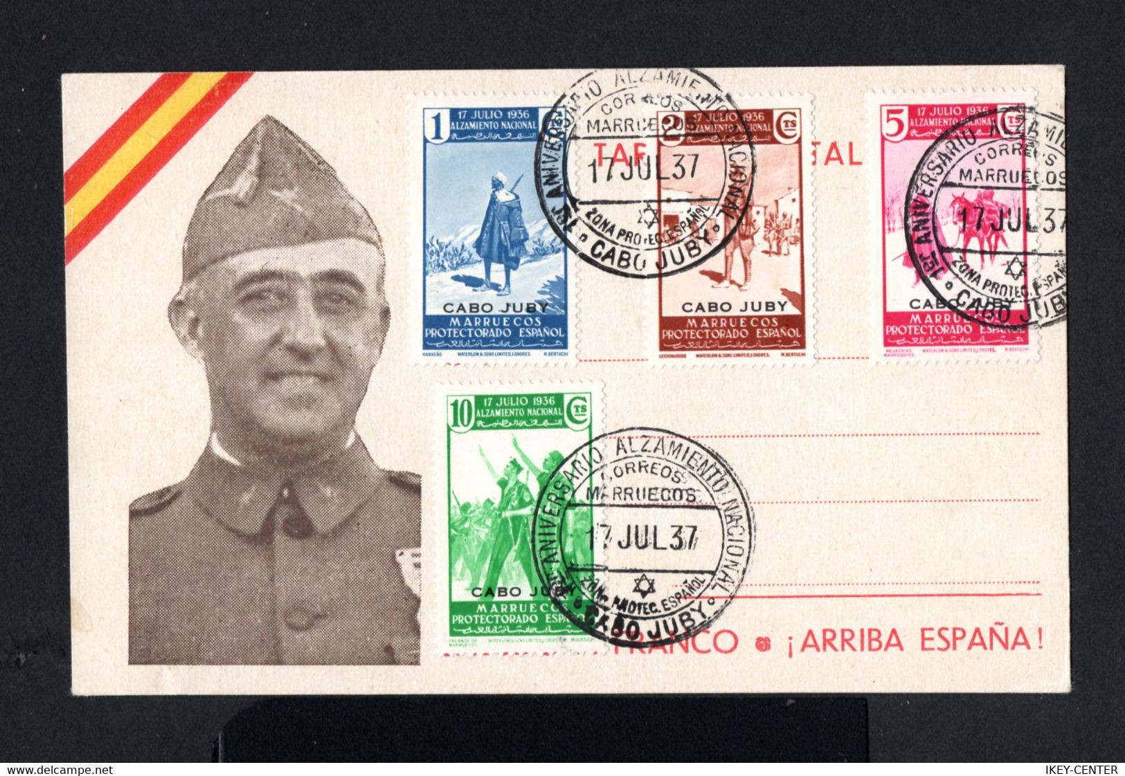 S4357-SPANISH MOROCCO.MILITARY PROPAGANDA CIVIL WAR PATRIOTIC POSTCARD CABO JUBY.1937 WWII.Gral FRANCO.carte Postale. - Cabo Juby