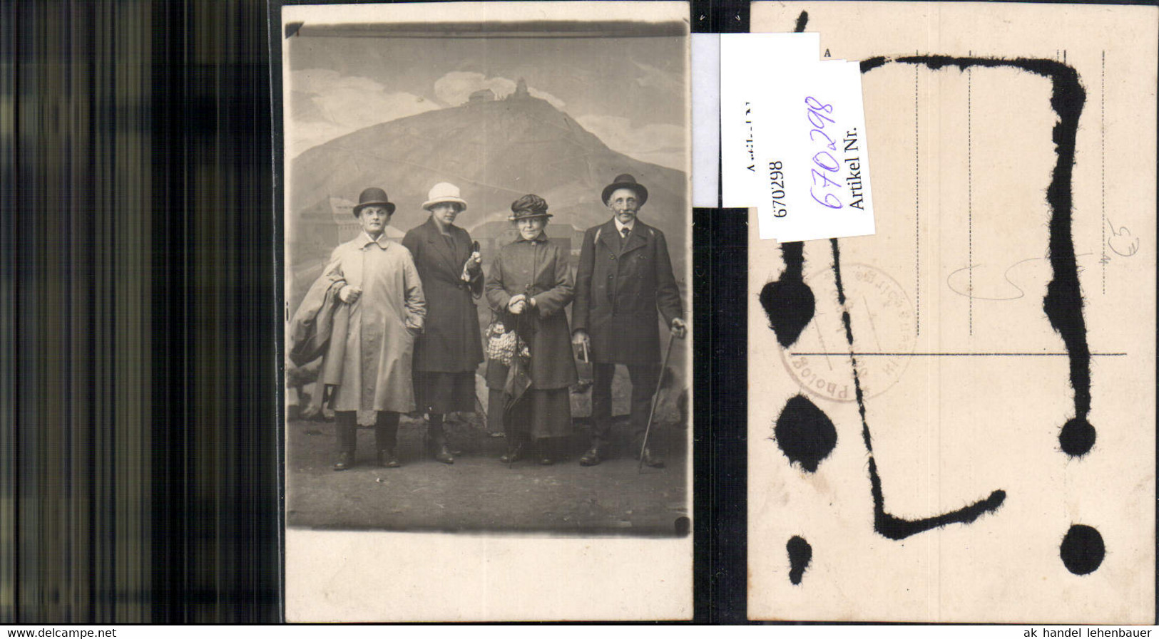 670298,Foto Ak Schneekoppe Riesengebirge Zwei Paare Wanderstock Mode Anzug Hut - Other & Unclassified