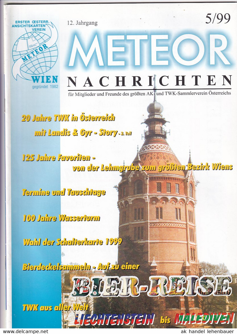 Meteor Nachrichten Wien AK Sammlerverein Jg. 12 Ausg. 5/99 1999 Bier Reise - Loisirs & Collections