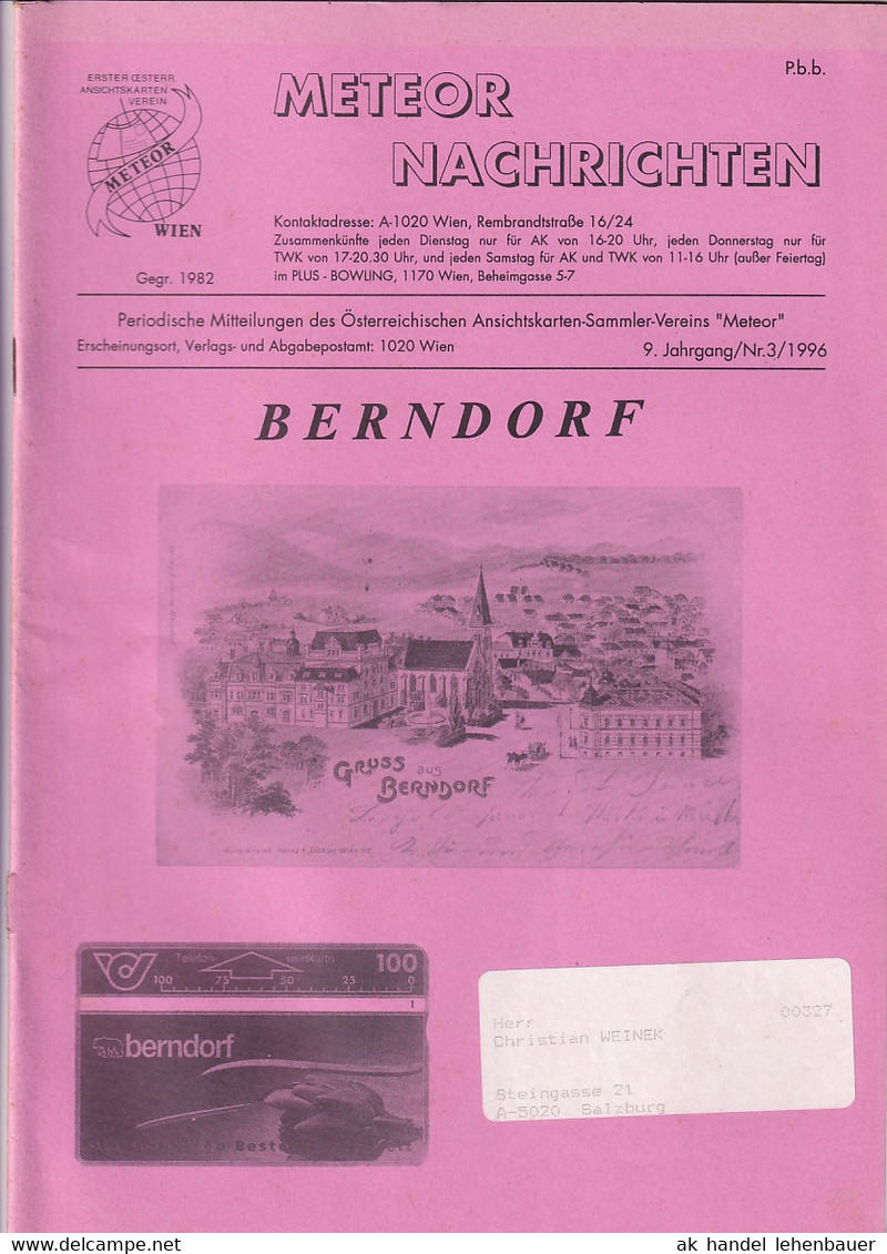 Meteor Nachrichten Jg. 9 Ausg. 3/1996 Berndorf AK Sammlerverein - Hobby & Sammeln