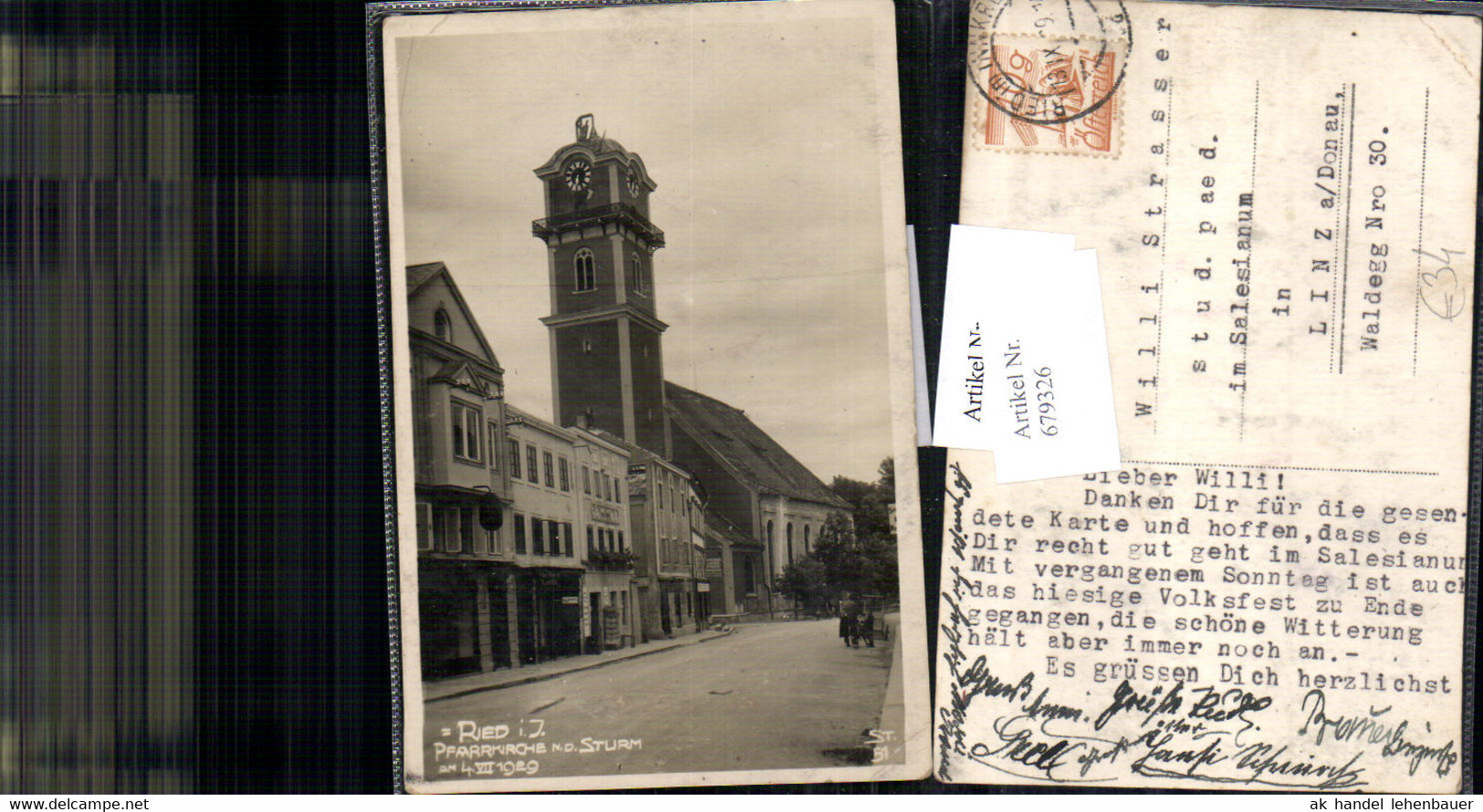 679326 Seltene AK Ried Im Innkreis Pfarrkirche N.d. Sturm Am 4.Juli 1929 - Ried Im Innkreis