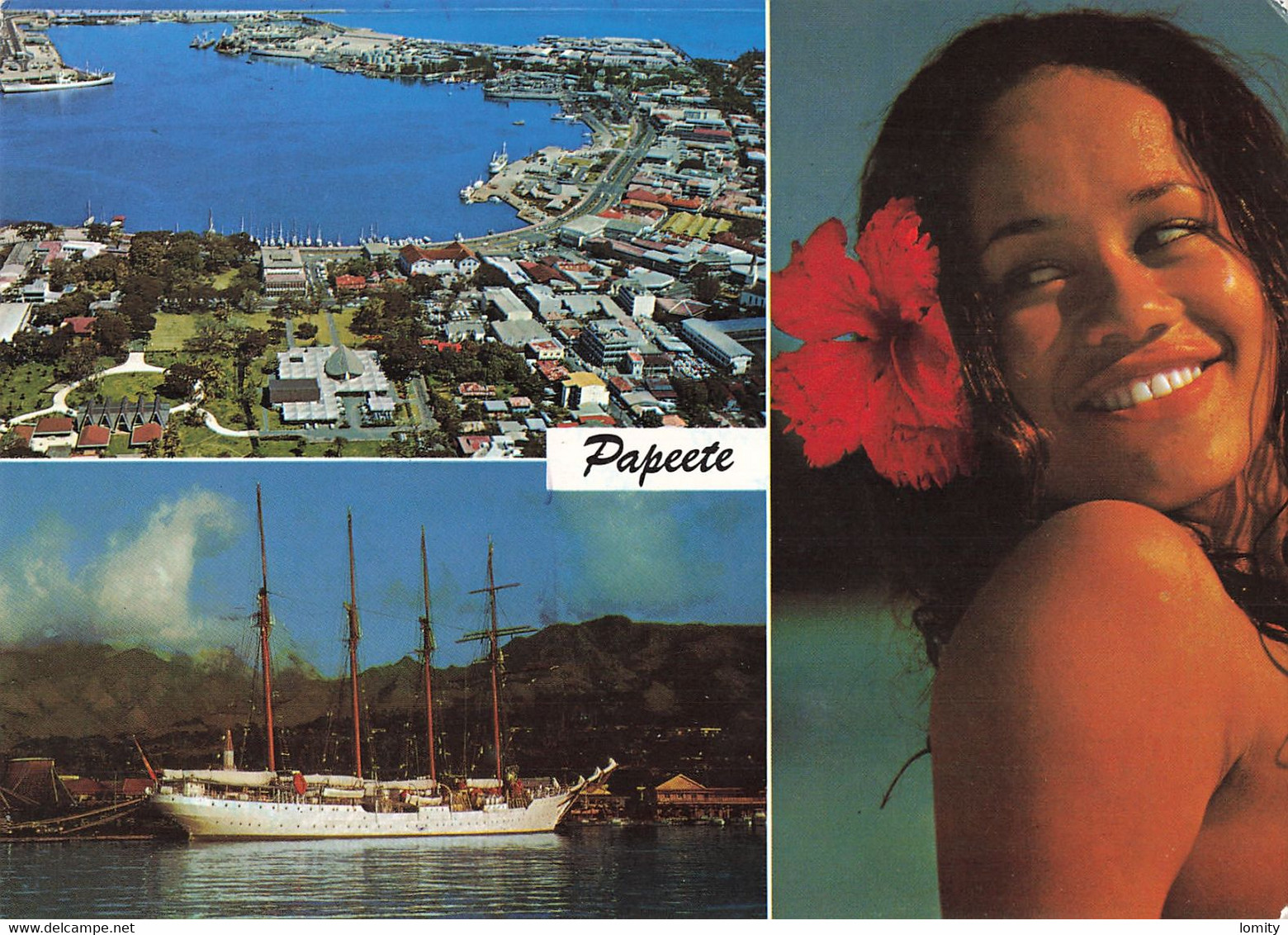 Polynésie Française Tahiti Ville Et Port De Papeete Tahitienne Jolie Jeune Femme Cachet Poste Aux Armées 1977 - Polynésie Française