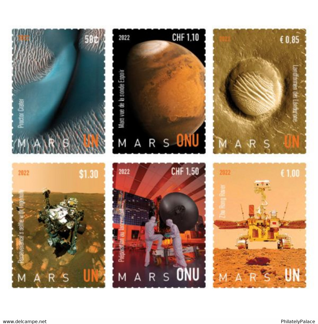 UN 2022 United Nations Planet Mars , Solar System, Rover , Satellite NASA Space, UAE, China Sheet MNH (**) - Unused Stamps