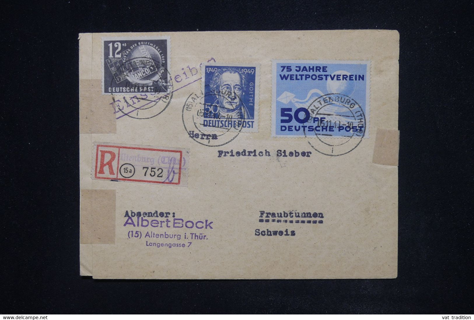 ALLEMAGNE - Enveloppe En Recommandé De Altenburg Pour La Suisse En 1949  - L 120356 - Covers & Documents