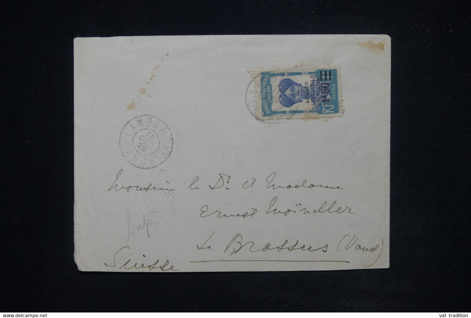 GABON - Enveloppe De Lambarene Pour La Suisse En 1928, Affranchissement Surchargé  - L 120364 - Cartas & Documentos