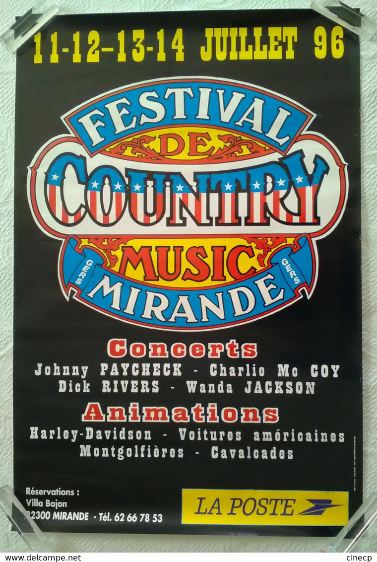 AFFICHE ANCIENNE ORIGINALE FESTIVAL DE COUNTRY MUSIC MIRANDE GERS 1996 Harley Davidson Voitures Américaines - Afiches & Pósters