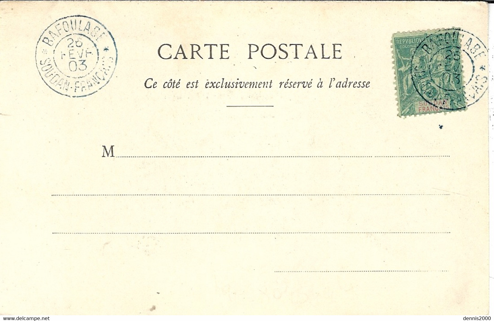 1903 - C P A De St Louis ( Sénégal ) Préoblitérée De BAFOULABE   Au Soudan Français  En Bleu - Altri & Non Classificati