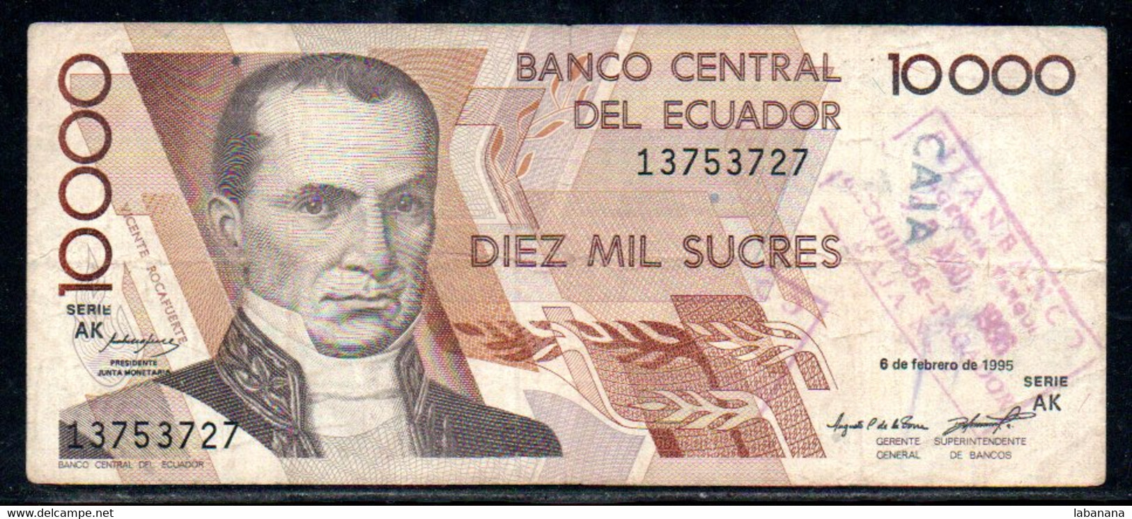 659-Equateur 10 000 Sucres 1995 AK-137 Avec Contremarque - Equateur