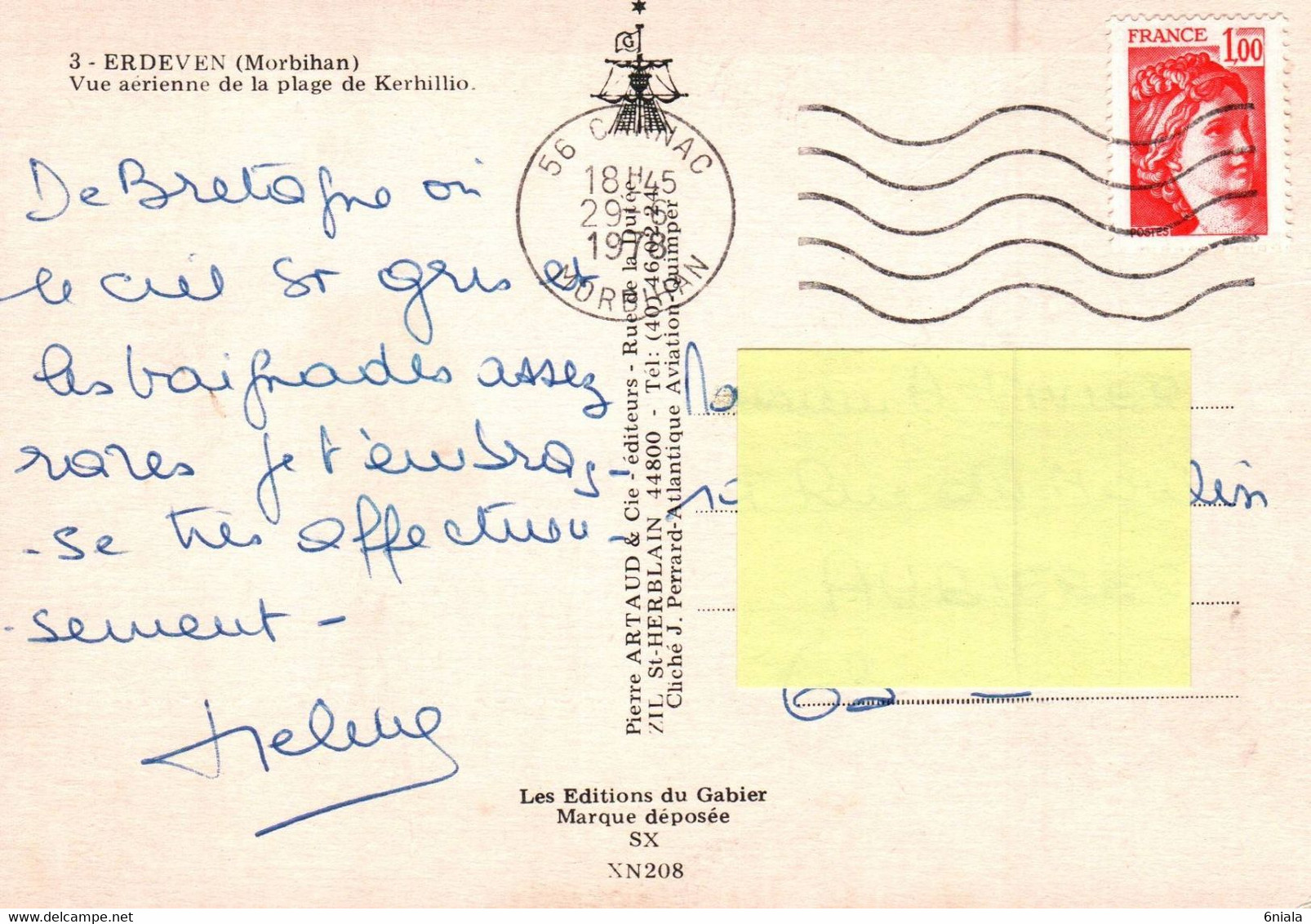 9675 ERDEVEN Vue Aérienne De La Plage De Kerhillio    ( 1978)   (recto-verso) 56 Morbihan - Erdeven