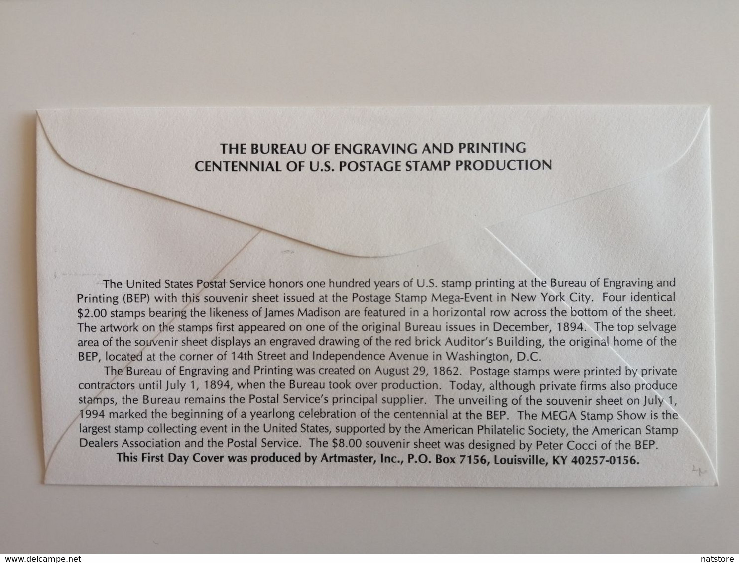 1994..USA.. FDC WITH STAMP AND POSTMARKS..THE BUREAU OF ENGRAVING AN PRINTING CENTENNIAL OF U.S.POSTAGE STAMP PRODUCTION - 1991-2000