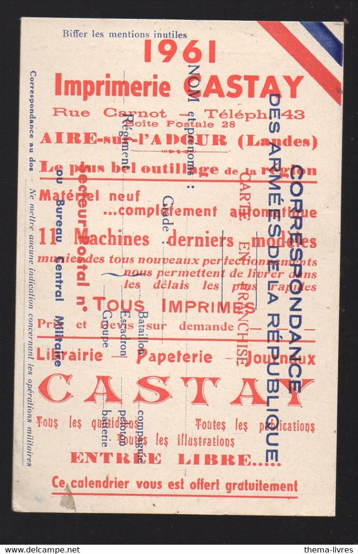 Aire Sur  L'Adour (40 Landes) Calendrier 1961 IMPRIMERIE CASTAY (PPP36326) - Petit Format : 1961-70