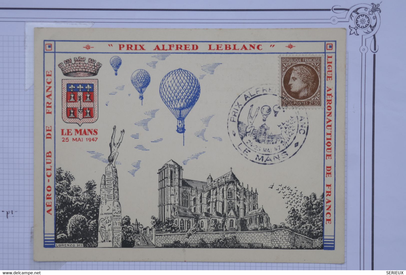 AU9 FRANCE BELLE CARTE  1947 PRIX ALFRED LEBLANC BALLONS+ AEROPHILATELIE +AFFRANCH. PLAISANT - 1927-1959 Lettres & Documents