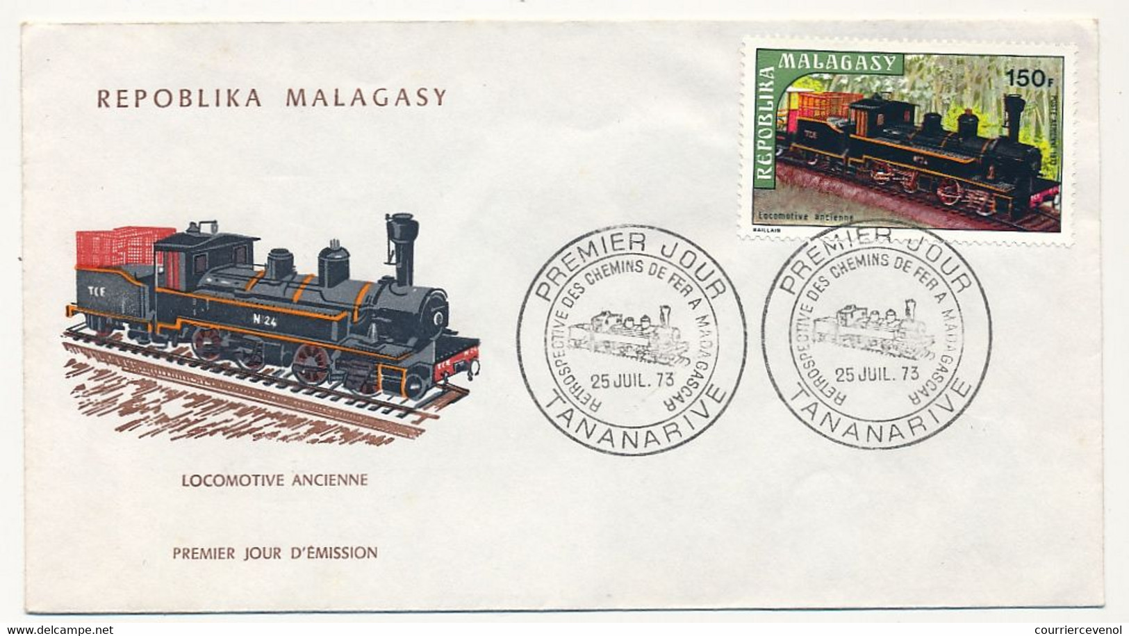 MADAGASCAR - 2 Documents Relatifs Aux Chemins De Fer Malgaches - 1 FDC 1973 - 1 CPM 1959 - Madagascar (1960-...)