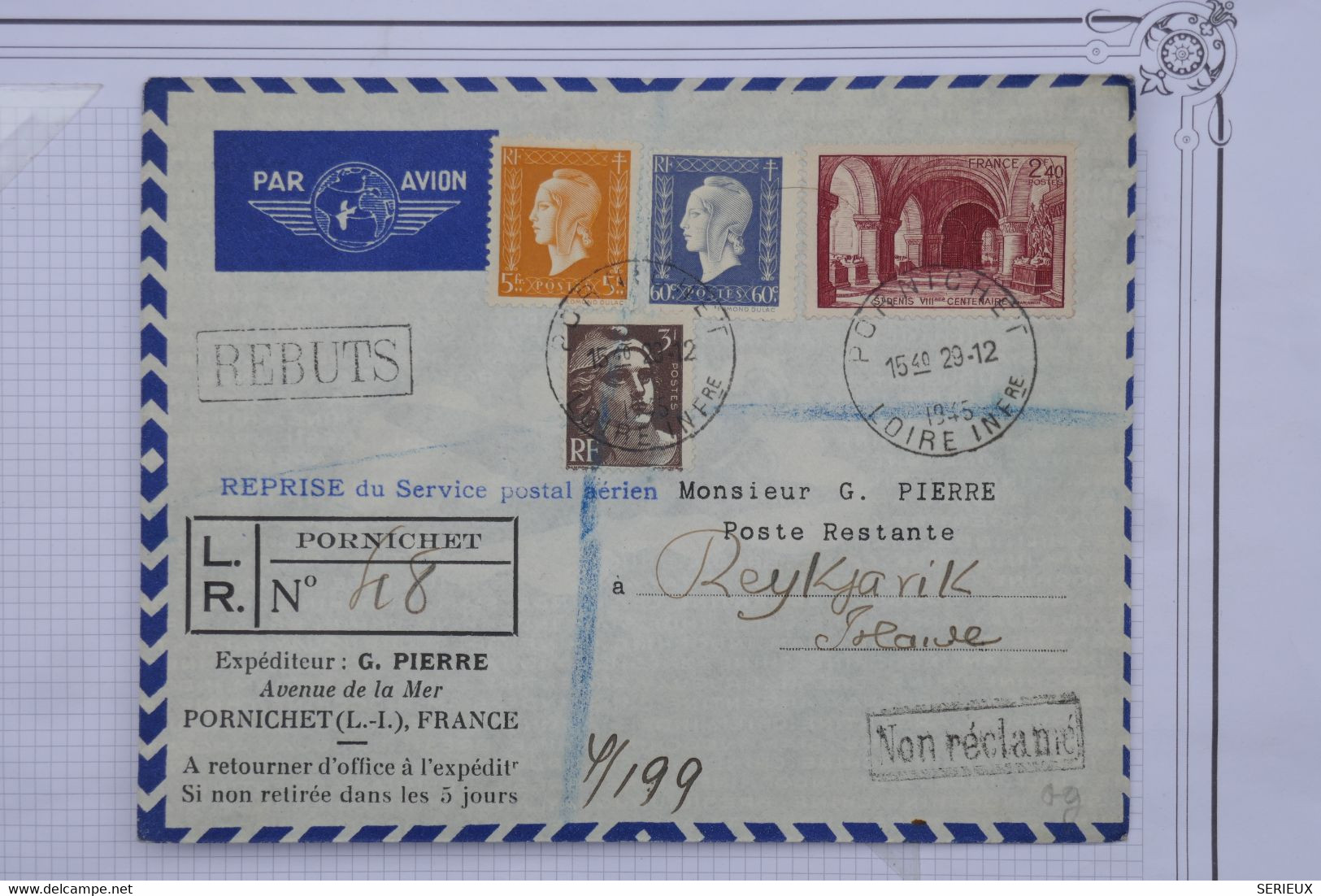 AU9 FRANCE BELLE LETTRERARE  1929 PORNICHET  POUR  REYKSJAVIK ISLANDE + DULAC +AEROPHILATELIE + AFF. PLAISANT - 1927-1959 Lettres & Documents