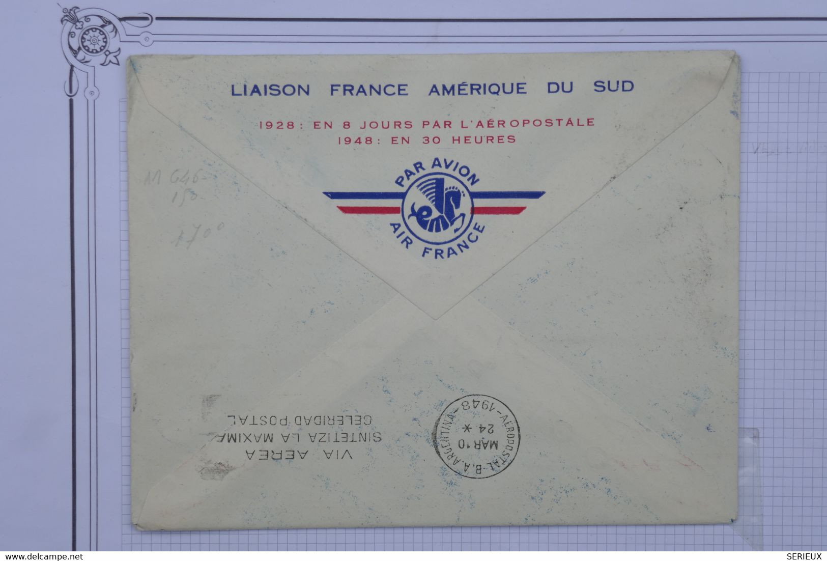 AU9 FRANCE BELLE LETTRE AIR FRANCE  1948 POUR BUENOS AYRES ARGENTINA  +PAIRE TP +AEROPHILATELIE + AFF. PLAISANT - 1927-1959 Lettres & Documents