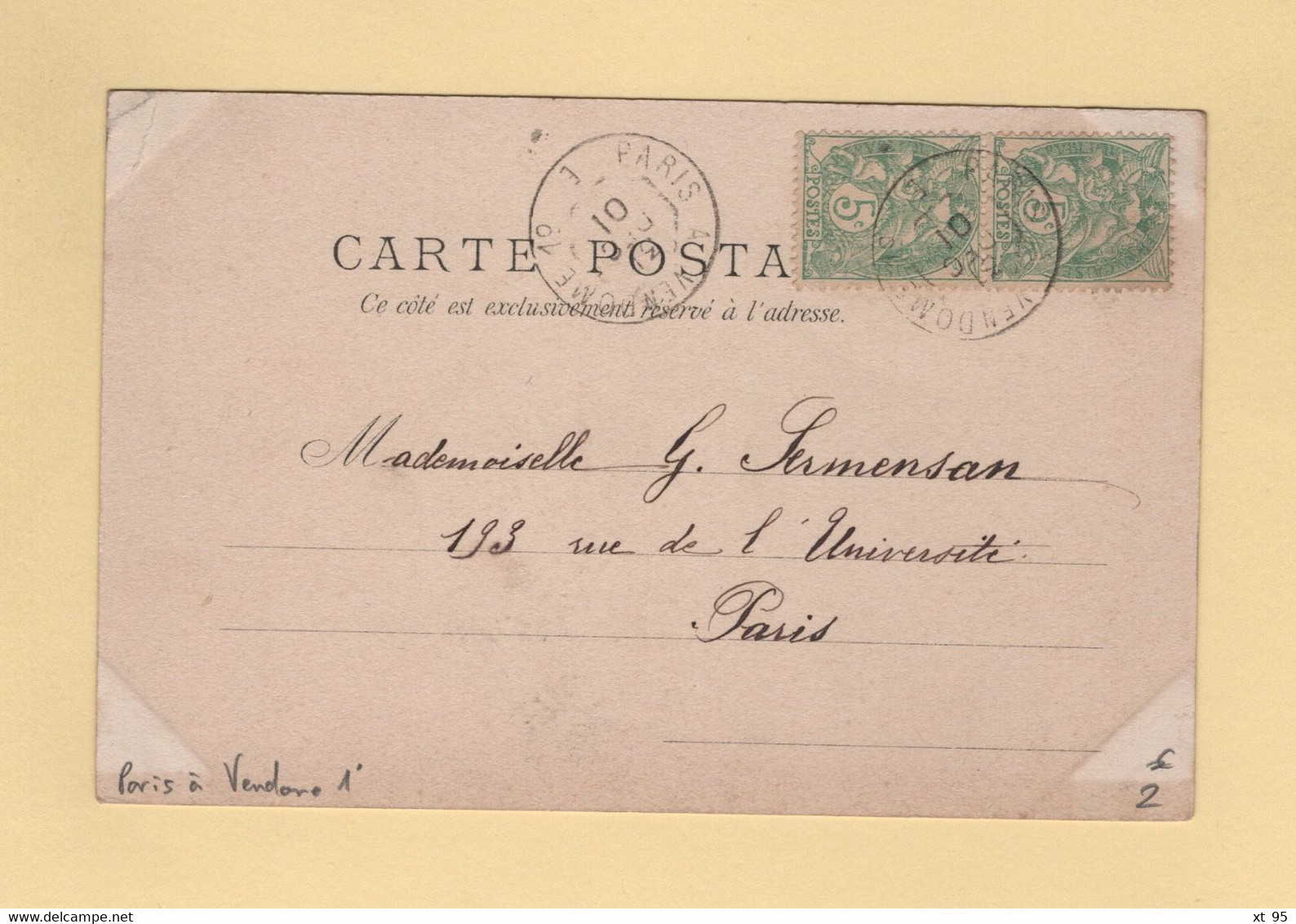 Ambulant De Jour - Paris A Vendome 1° - 1901 - Type Blanc - Cpa De Chateaudun - Railway Post