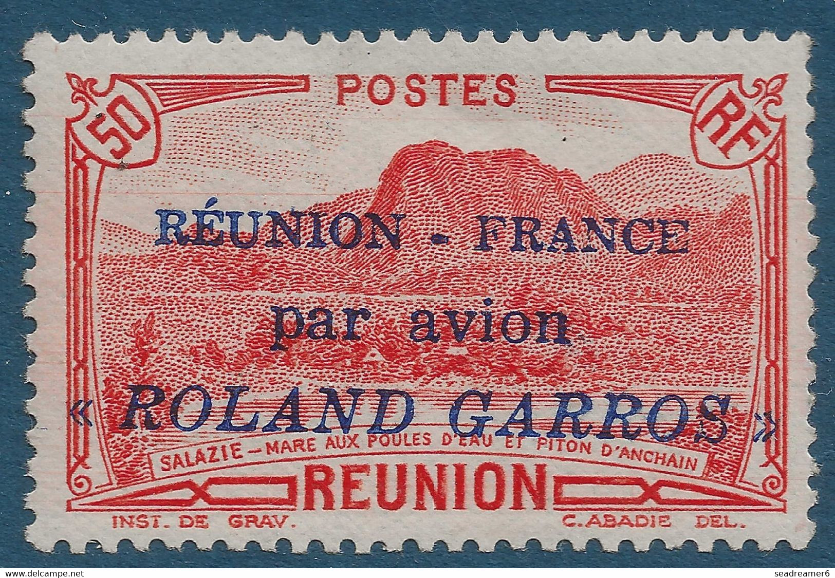 Colonies Françaises REUNION Poste Aérienne N°1* 50c Rouge Reunion FRANCE Par Avion Roland Garros TTB Signé SCHELLER - Airmail