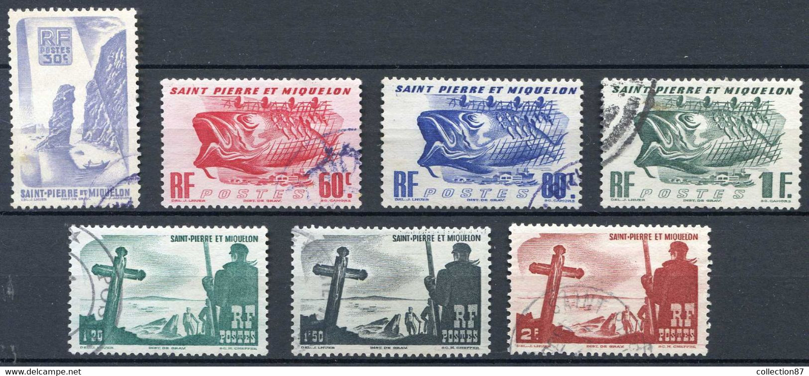 SAINT PIERRE Et MIQUELON < N° 326-329-330-331-332-333-334 Ø Oblitéré Used Ø - 7 Valeurs < MORUE Et CALVAIRE - Used Stamps