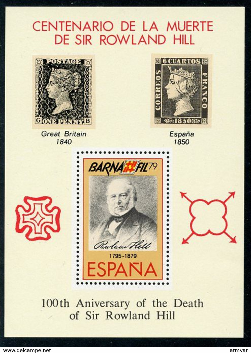 ESPAÑA / SPAIN (1979) - Centenario De La Muerte De Sir Rowland Hill / 100th Anniversary Death, Black Penny - BARNAFIL 79 - Feuillets Souvenir